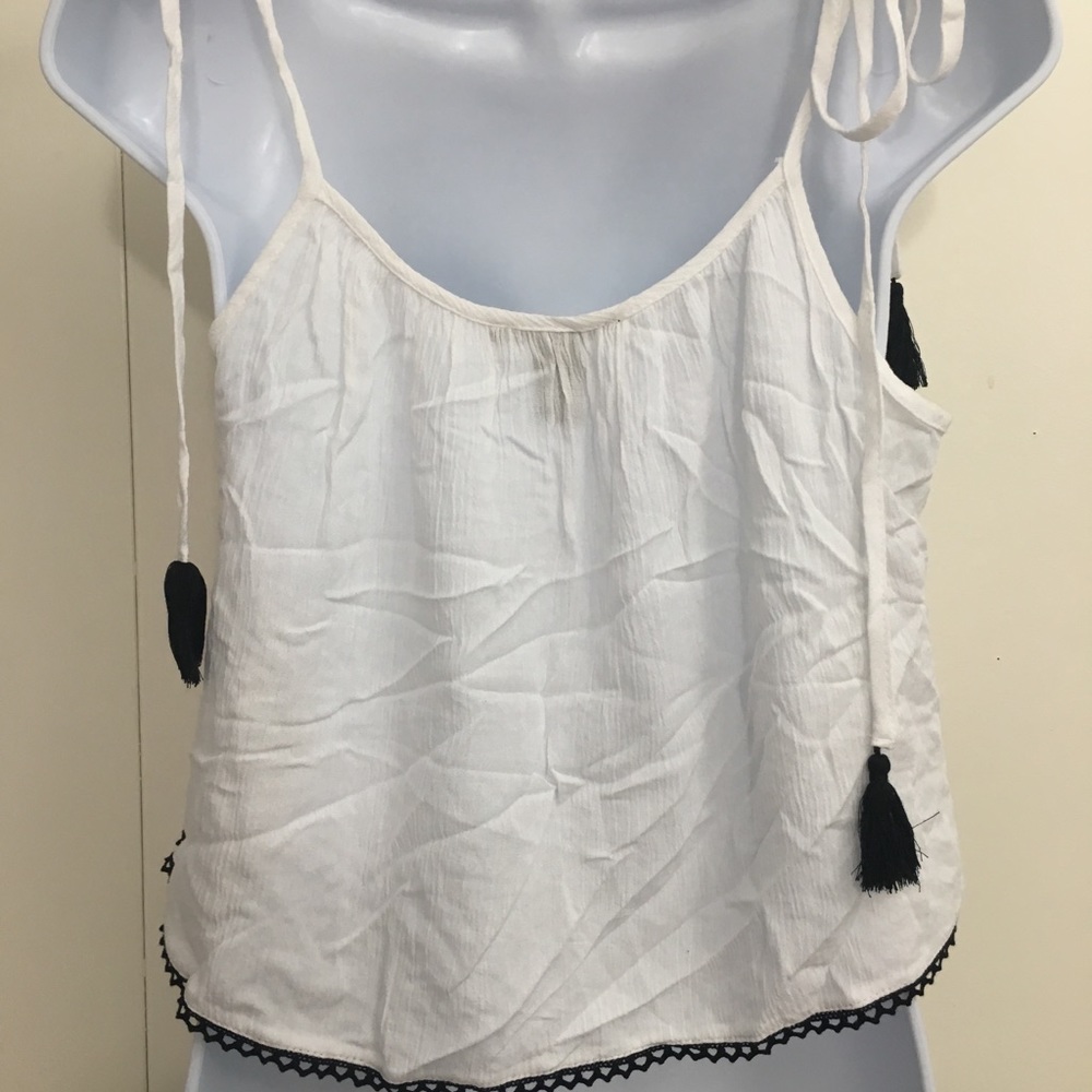 Forever 21 small white & navy tassel tie tank top - Picture 4 of 7